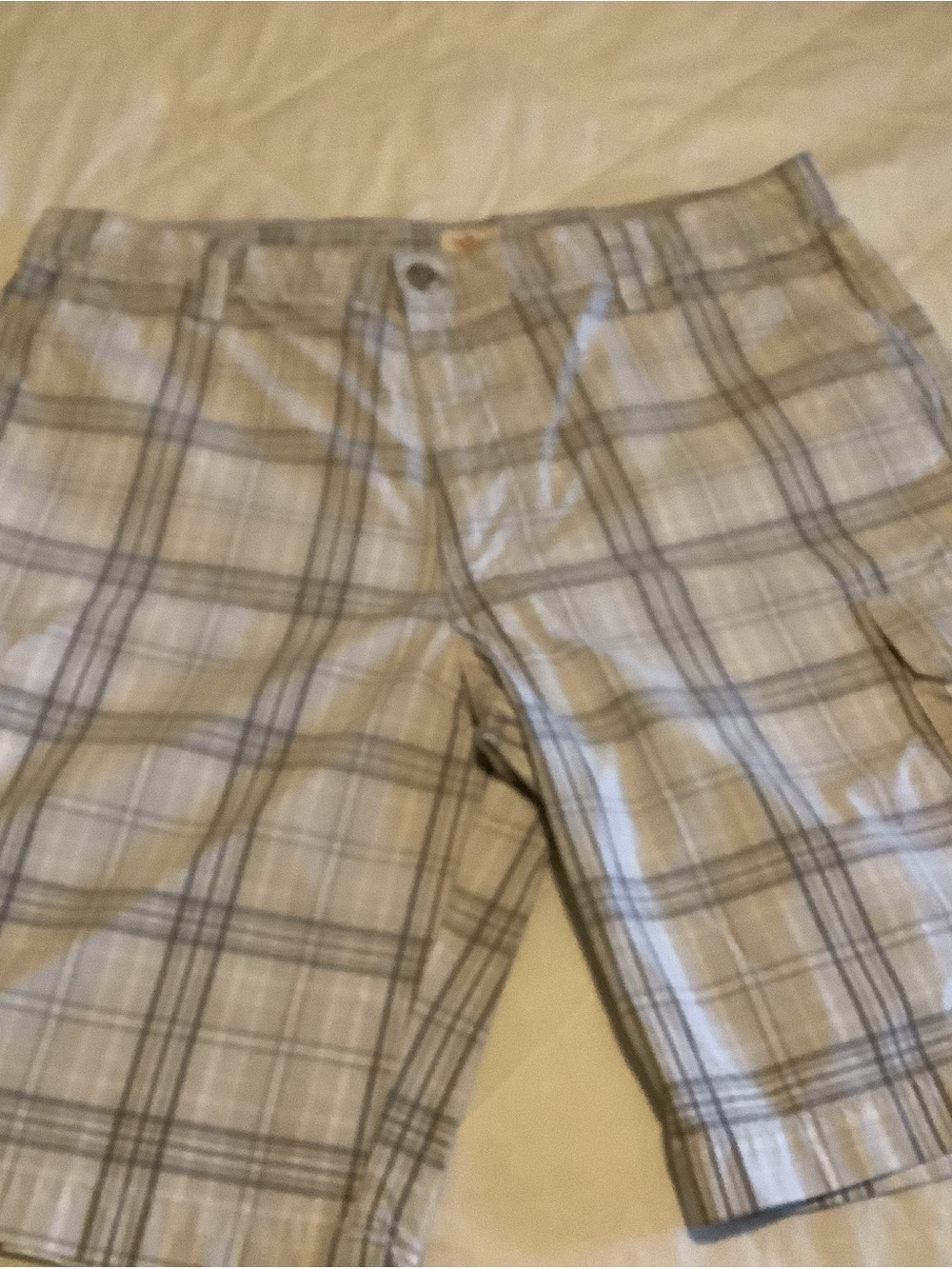 Men's Lightweight Plaid Cotton Shorts - Gray/White 34